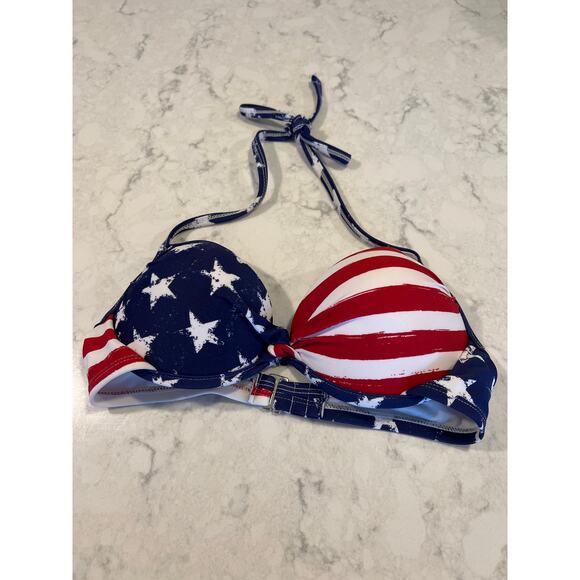 Xhilaration Women’s Patriotic Halter Tie Swimsuit Push Up Top Size S Blue Red - Picture 2 of 4